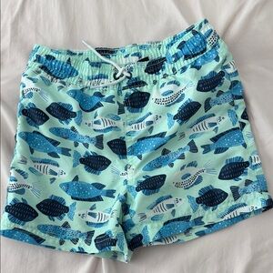 Janie and Jack Mint & Navy Fish Print Swim Shorts